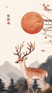 月下仙鹿伴山林美景