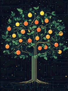 科技风柑橘树插画