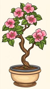 粉色盆栽花卉插画