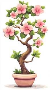 粉色盆栽花卉插画