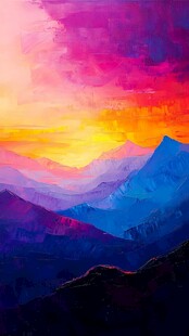 绚丽多彩的山间日落景象