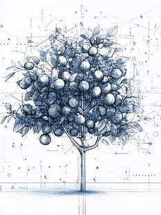 科技风柑橘树创意插画