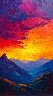 壮丽山景下的绚烂落日