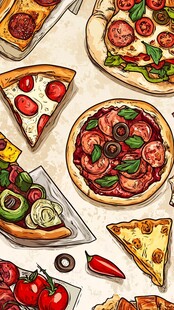 美味多样的手绘披萨插画