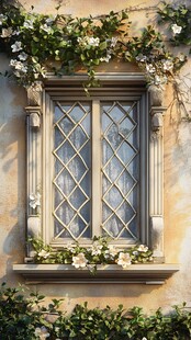 复古窗畔繁花缠绕的景致