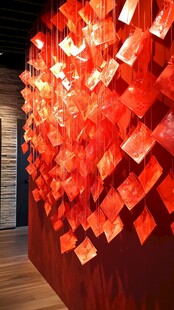 红色方块艺术悬挂装置