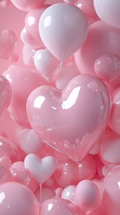 浪漫粉色心形气球梦幻场景