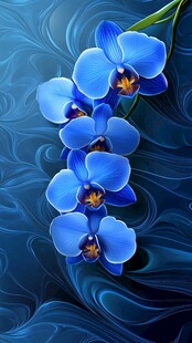 梦幻蓝色兰花艺术插画