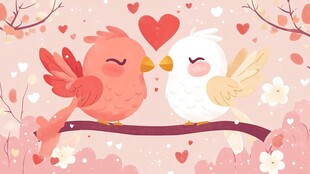 甜蜜爱侣小鸟浪漫相依