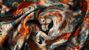 精美骏马图案丝绸方巾
