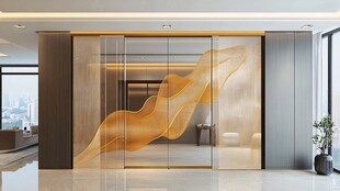 现代客厅的艺术玻璃隔断