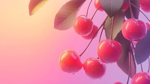 粉红背景下的娇艳樱桃