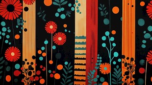 多彩花卉条纹图案背景
