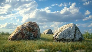 草原巨石 蓝天之下的奇景