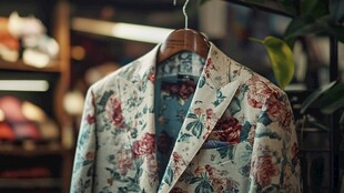 复古花卉图案男士西装外套