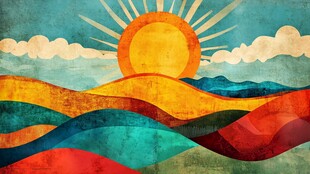 日出下的多彩山峦景观