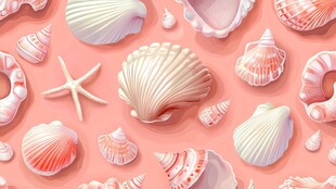 粉色背景下的多彩贝壳海星