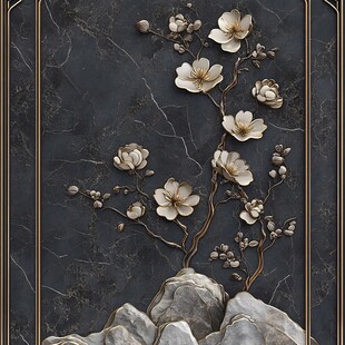 中式大理石花卉岩石装饰画