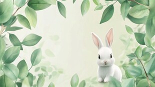 绿叶间的可爱小白兔