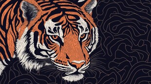 老虎插画 神秘纹路与威严神态