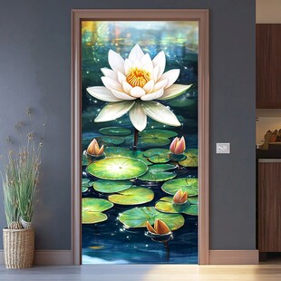门贴荷花图 清新自然风