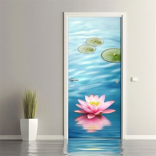 莲花水波纹门贴装饰画
