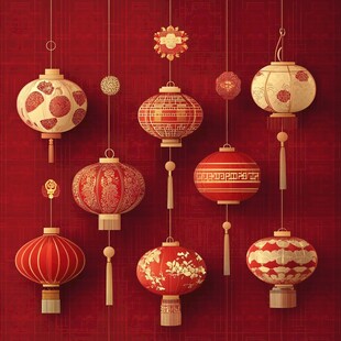 中式传统灯笼悬挂装饰图