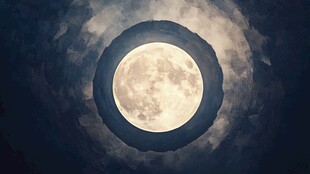 夜空下的满月与朦胧云彩