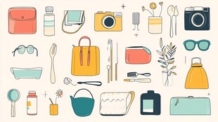 日常出行物品插画集合