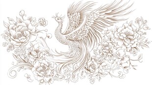凤凰牡丹精美线稿图案