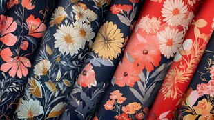 多彩花卉图案布料展示