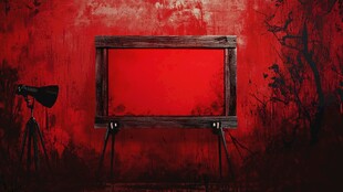 红色背景前的复古框架装置