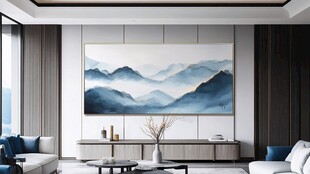 现代客厅中的山水艺术挂画