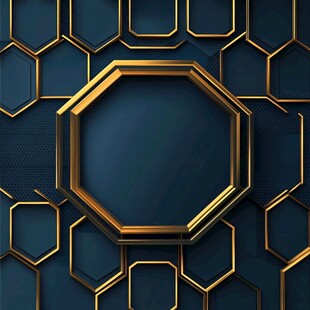 深蓝色背景金色六边形图案