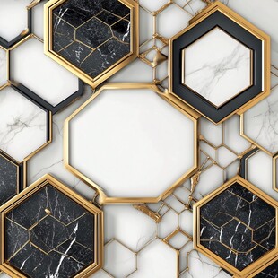 几何大理石金色框架图案