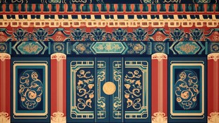 中式古建筑华丽彩绘装饰