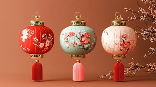 中式精美手绘小灯笼摆件