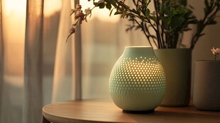 温馨台灯伴绿植于桌前