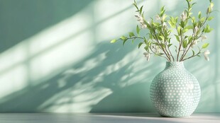 淡绿花瓶中的清新花枝