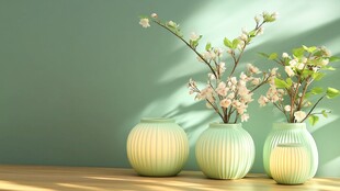 浅绿色花瓶中的清新花枝