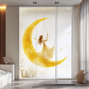 梦幻少女在月牙上优雅荡秋千