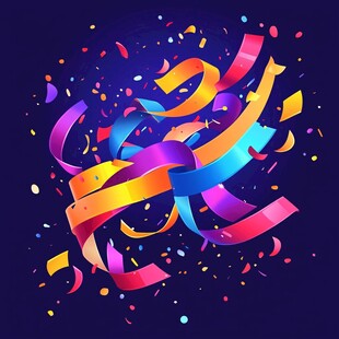 五彩飘带飞扬庆祝场景