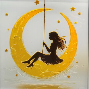 女孩在月亮上惬意荡秋千