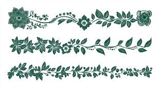 复古绿色花卉植物装饰线条