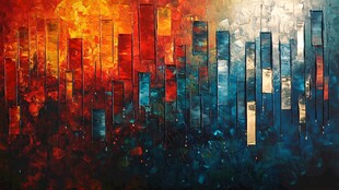 城市抽象艺术绚丽色彩画作