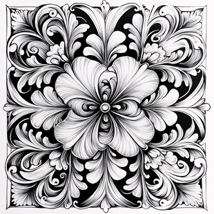黑白花卉复古装饰图案