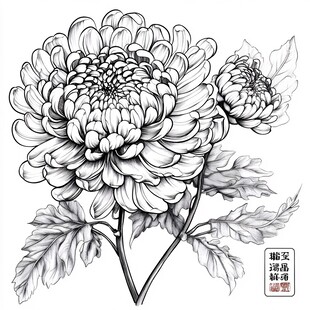 墨绘双菊图