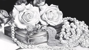 黑白玫瑰与珠宝静物图