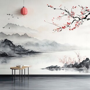 中式水墨山水风室内墙景