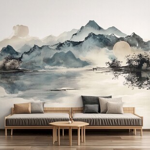 中式山水风客厅装饰壁画